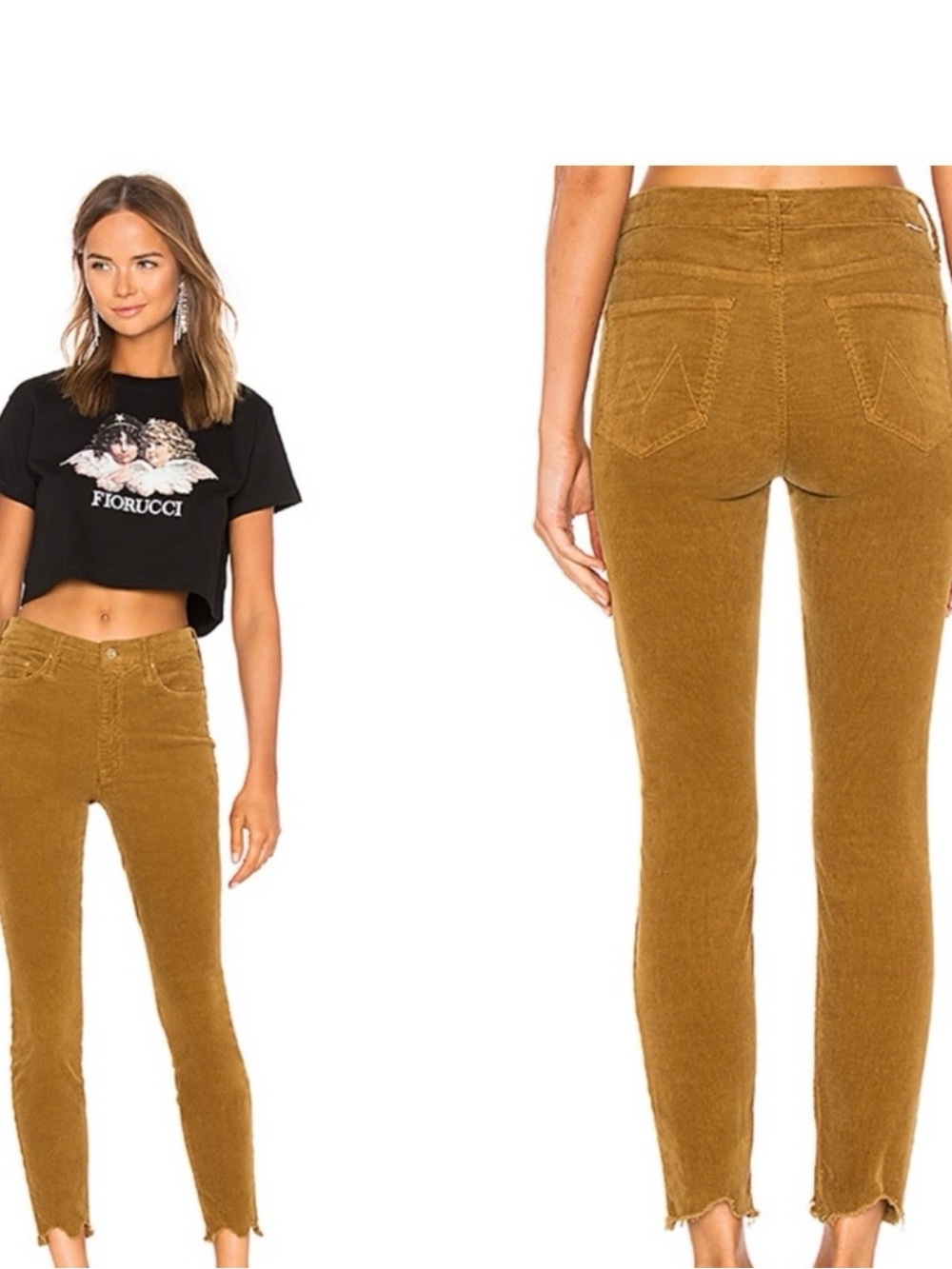 MOTHER HIGH RISE WAIST LOOKER CORDUROY BROWN CROP JEANS IN A SIZE 24.